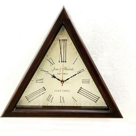 Brown Wooden Triangle Shape Wooden Wall Clock - Vintage Nautical Style Roman Number - Mid Century Modern Battery Operated Mantel Wall Hanging Clock for Living Room, Kitchen, Bedroom