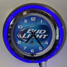Budweiser Bud Light Beer logo Double Ring Blue Neon Clock