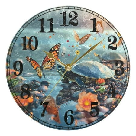 Butterflies Turtle Landscape Silent Wall Clock 10 Non-Ticking Battery Clock