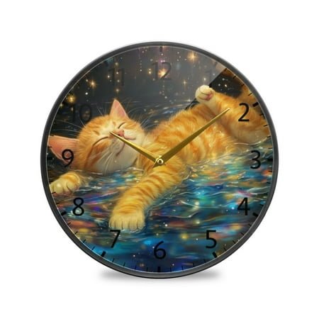 BZSMCE Wall Clock Acrylic Size：9.5*9.5in/11.9*11.9in Dreamy Cat Splash Design Pattern Clock