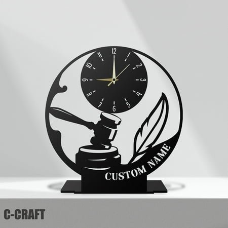 C-CRAFT Lawyer Metal Modern Desk Clock 10 inch for Home Office Living Room Decor