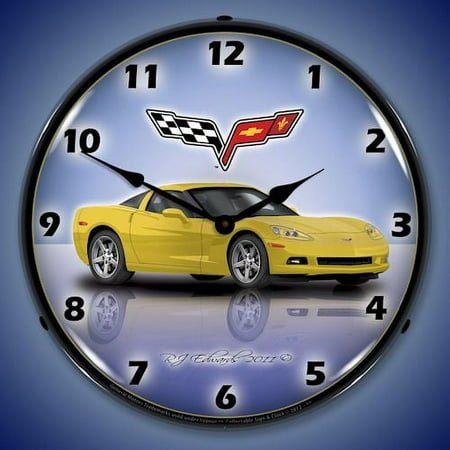 C6 Corvette Lighted Clock - Velocity Yellow
