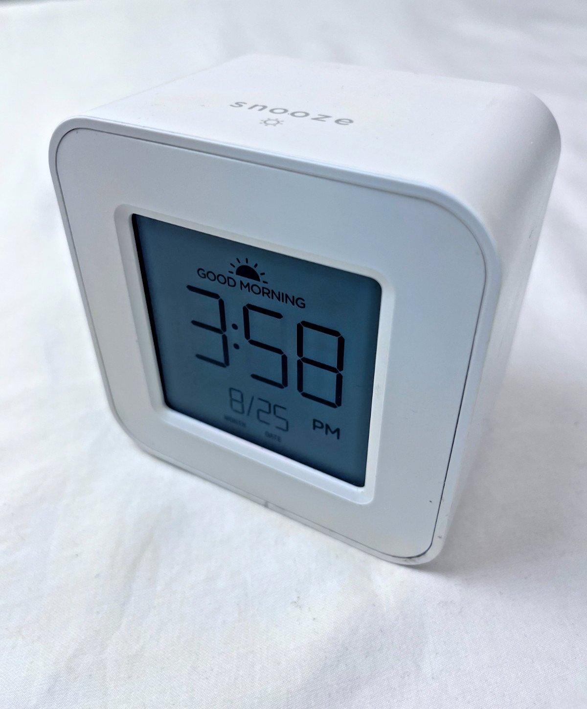 Capello Digital Alarm Clock Small White Cube LED Display Snooze