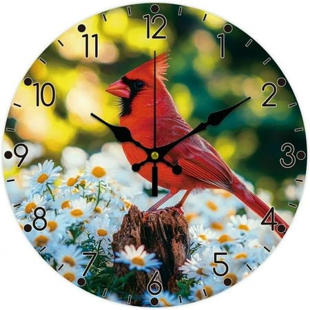 Cardinal Wall Clock 12 Inch Battery Operated Clocks Daisies Non Ticking Silent Wall Clocks Decorative Clock for Living Room Office Bedroom Home Decor