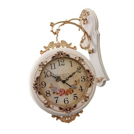 CarpNettore Double Sided Wall Clock Antique Decorative Art Clock 360 Degree Rotation Hanging White