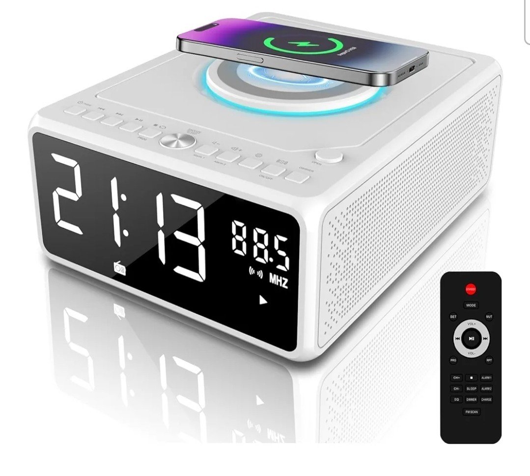 CD Player, Alarm Clock Radio with Wireless Charging Station, FM Radio (No...
