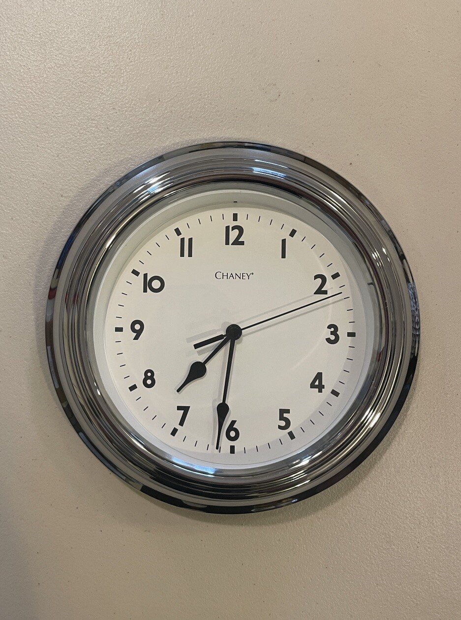 Chaney 01081 Stainless Finish Standard 9" Wall Hanging Clock - Tested Working