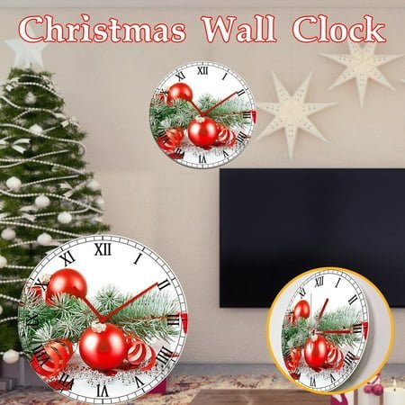 Christmas Decorations Indoor Home Decor Clearance Red Wall Clocks Battery Operated,12 inch Silent Non Ticking Modern Christmas Wall Clock for Living Room Bedroom Kitchen Office Classroom Decor