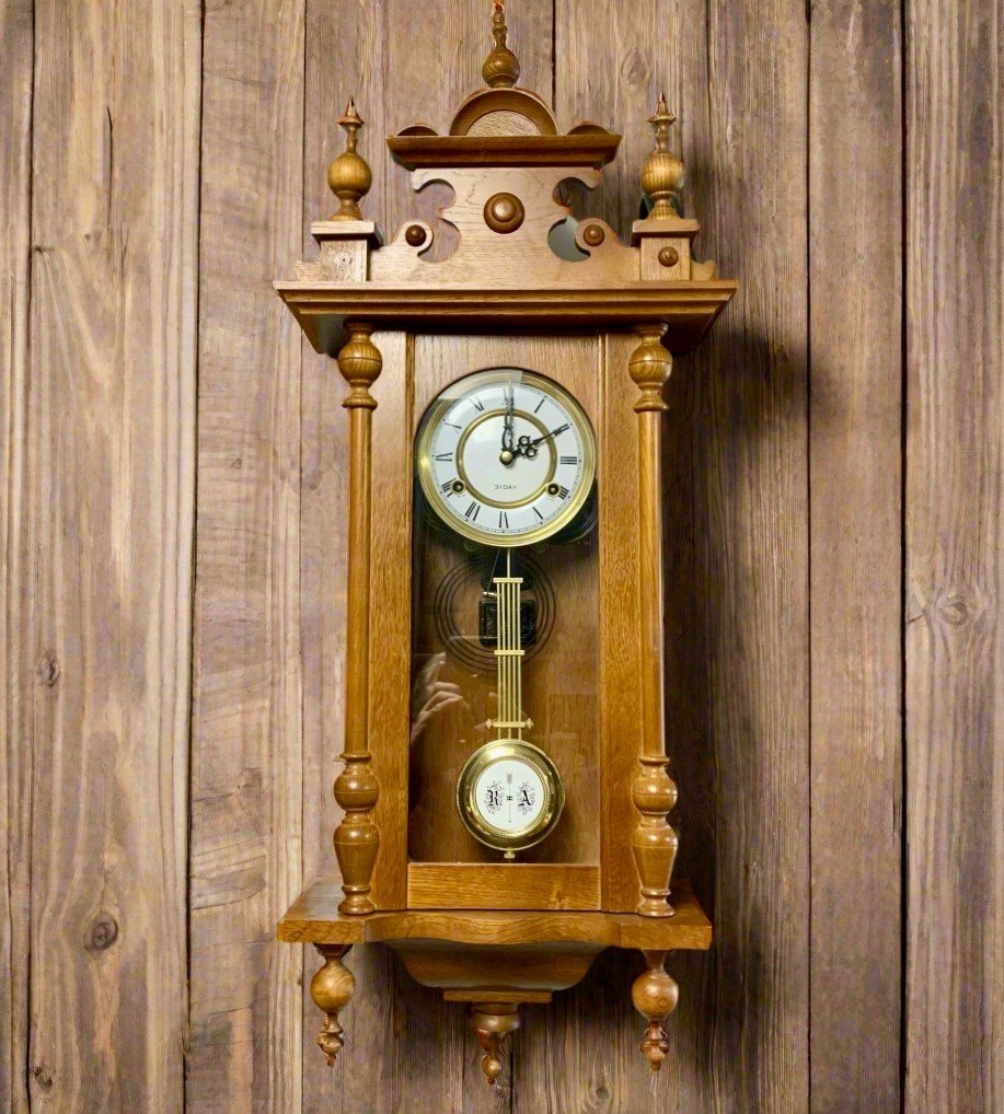 Circa 1900s, R & A, 31-Day Pendulum Wall Clock, Wood, with Key