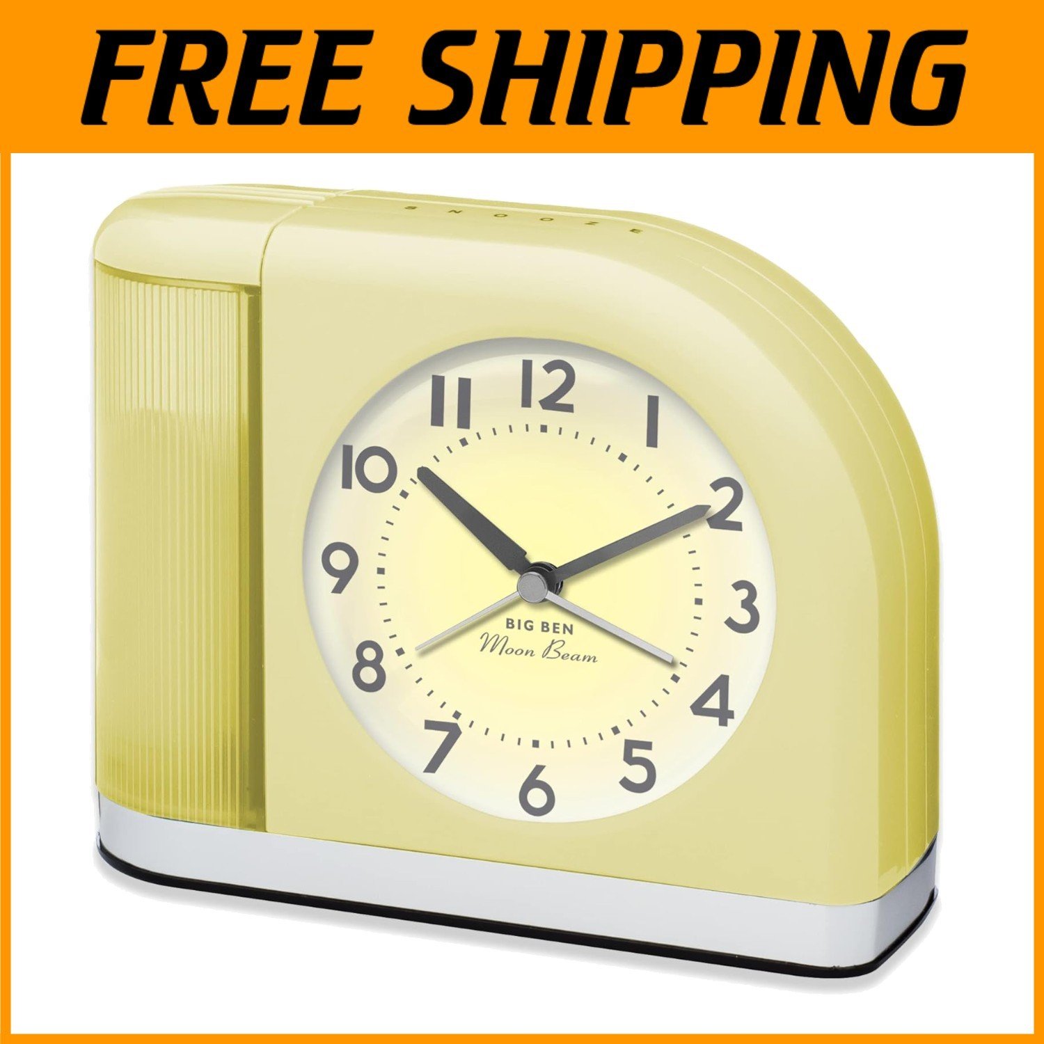 Classic Yellow Analog Alarm Clock with USB & Lighted Dial - Mid-Century Design
