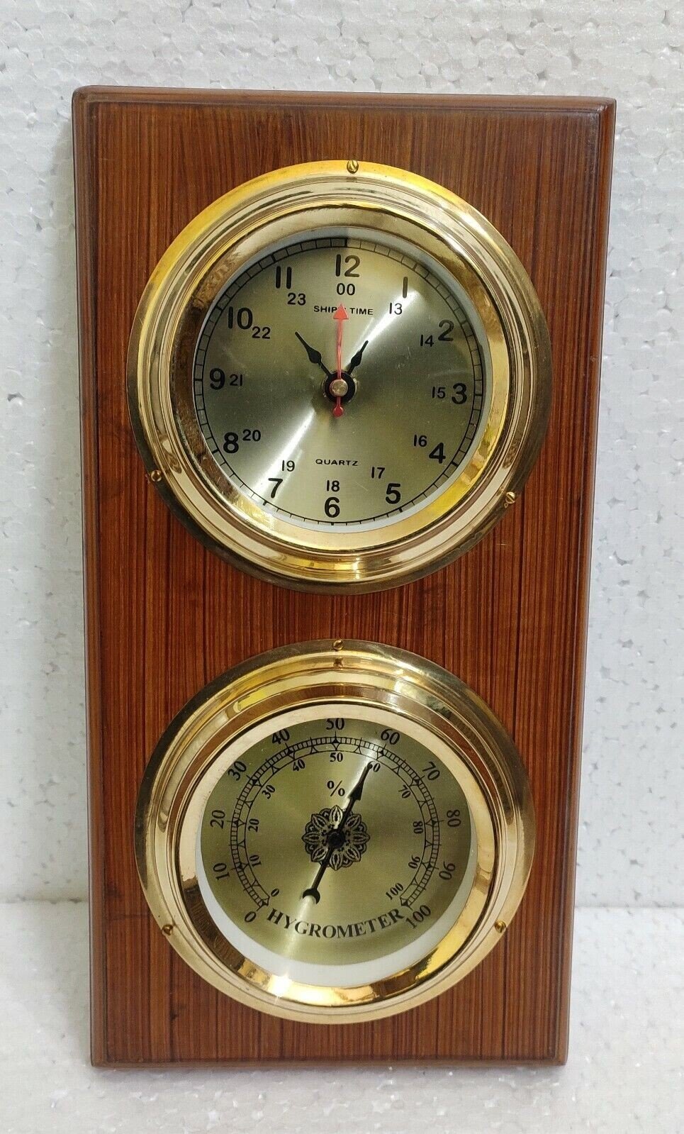 Clock Weather Station HYGROMETER With Wooden Nautical Brass Working Wall Clock
