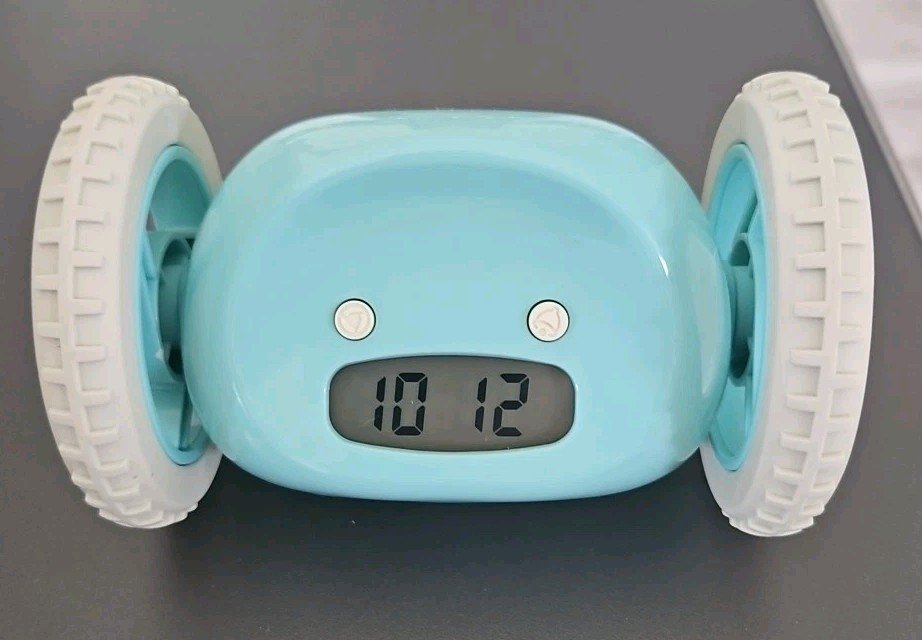 Clocky Alarm Clock on Wheels AQUA Color Rolling Alarm Clock Fun Easy Interactive
