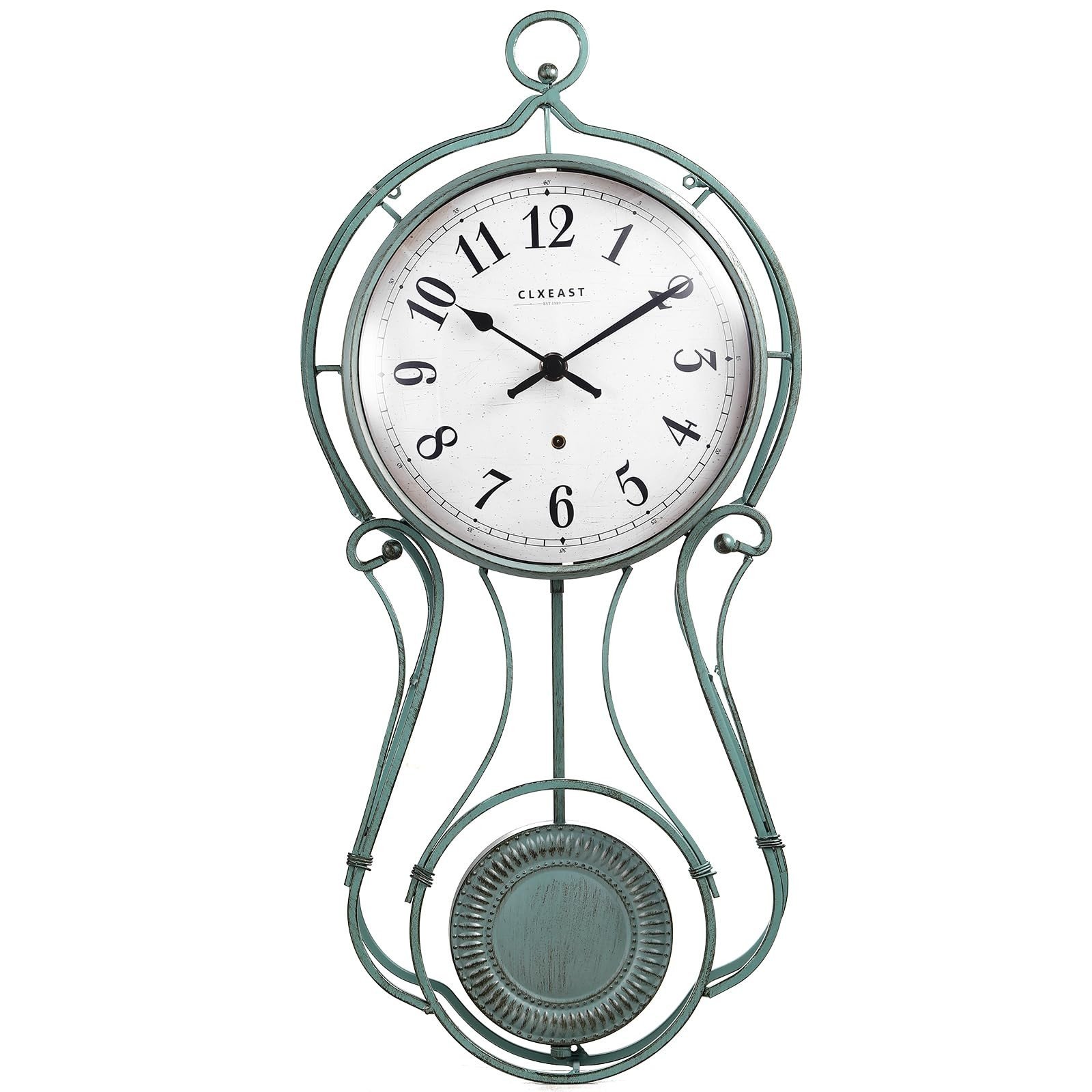 CLXEAST 20 Inch Metal Pendulum Wall Clock Battery Operated,Large Schoolhouse ...