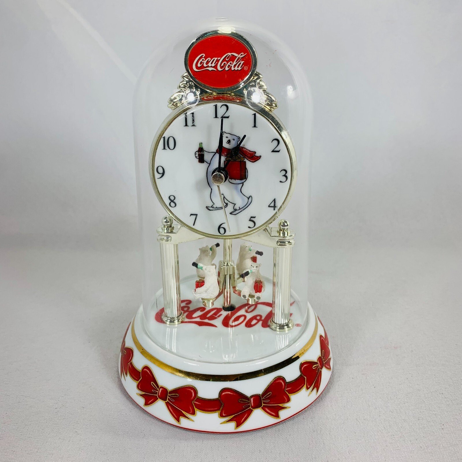 Coca Cola Coke 2002 Anniversary Pendulum Dome Clock Collectible Works #501
