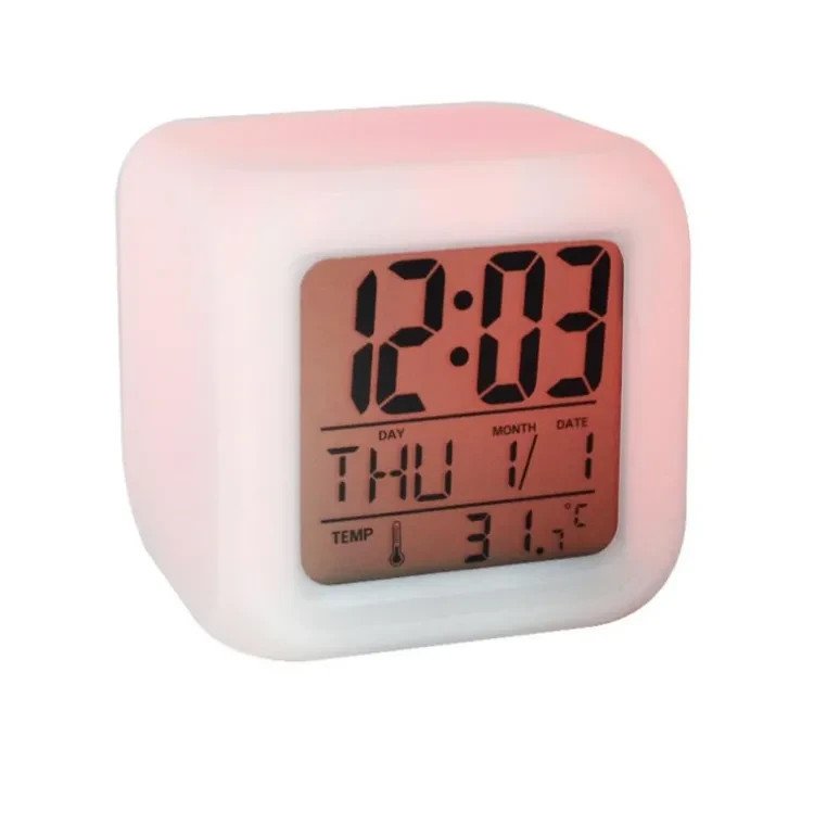 Colorful LED Alarm Clock with Date, Week, Temperature & 7-Color Night Light