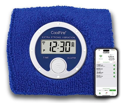 Coolfire - Vibrating Alarm Clock Sweatband, Silent Wake Yourself Up Wristband Vibrating Alarm Watch for Couples, Students, Easy to Set on User-Friendly App, Hearing Impaired, USB Chargeable (Blue)