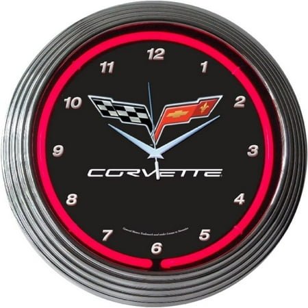 Corvette C6 Neon Clock, Chrome rim with a single ring of red neon