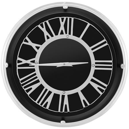 Costway 13.5 Inch Silent Wall Clock with Silver Frame Silver Roman Number Glass Cover