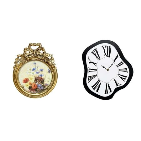 CoudarTitie Antique Ornate European Wall Clock and Vintage Picture Frame Unique Creative Melting Display for Desktop and Wall Wedding Gift Ideas