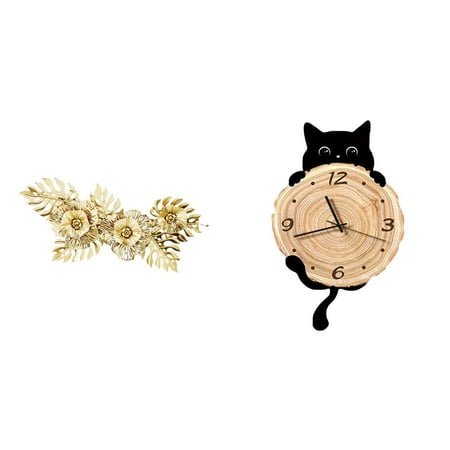 CoudarTitie Decorative Metal Wall Art Sculpture Nordic Flower Leaves Hanging Clock Ornament for Home Office Bedroom Dining Room Wall Decor Gifts