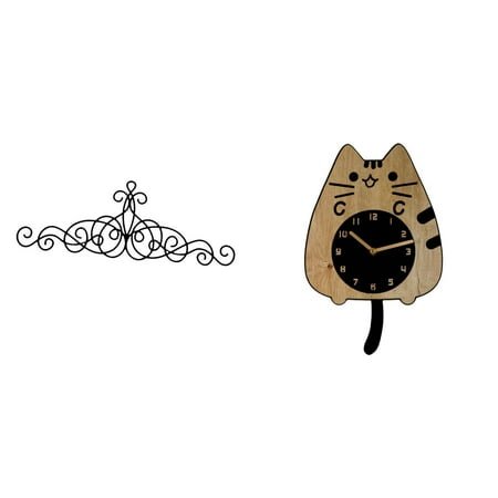 CoudarTitie Scroll Metal Wall Art Decor Floral Plaque Cute Cat Silent Wall Hanging Clock for Indoor Outdoor Kitchen Office Porch Home Decoration
