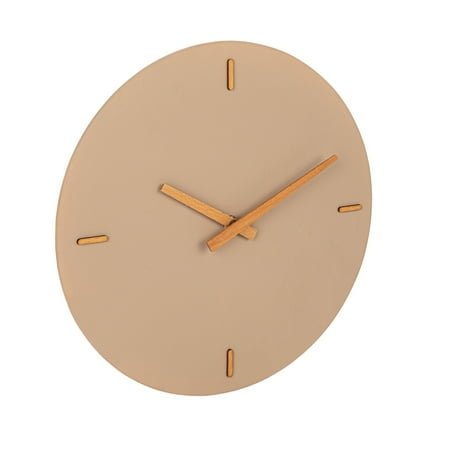 Creative Co-Op Round Stoneware and Wood Wall Clock, Beige and Natural