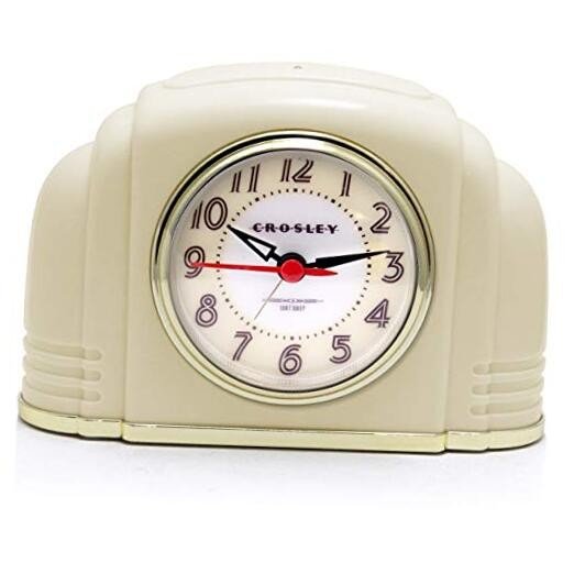 Crosley Vintage Art Deco Analog Alarm Clock, Quiet Sweep Non-Ticking, Ivory