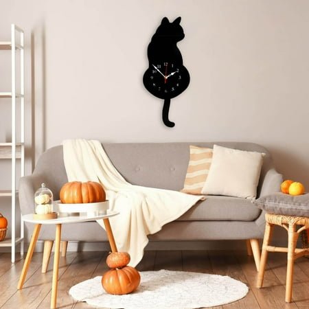 Cute Cat Clock With Moving Tail Silent Wall Clock For Cat Lovers Minimalist Design With Swinging Tail Battery Operated Animal