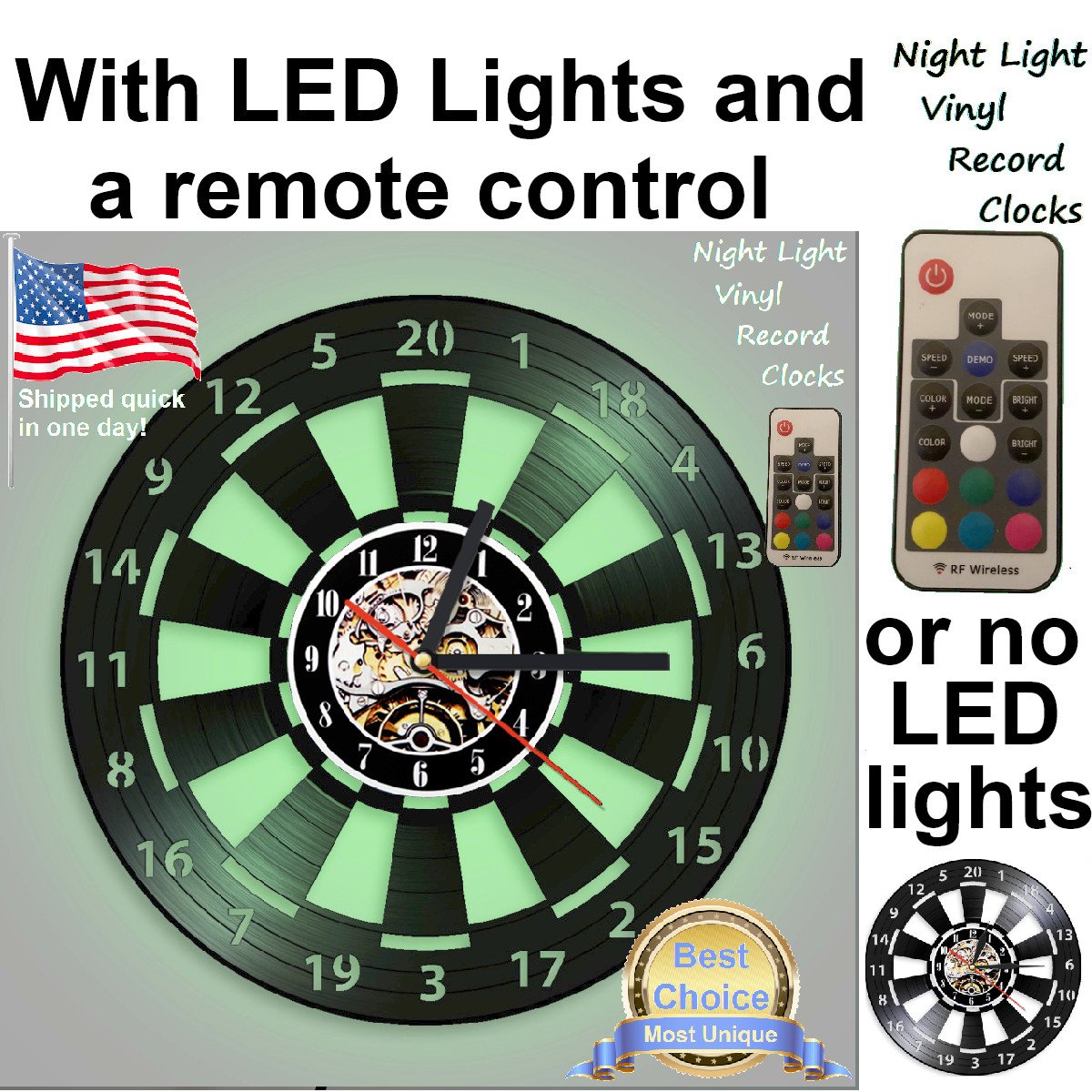 Dart Board professional vinyl record wall clock w/wo LED back light set art