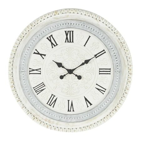 DecMode 22 White Wood Scroll Carved Beading Wall Clock