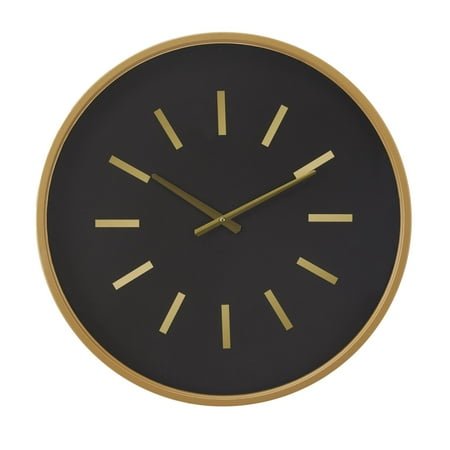 DecMode 24 Black Metal Wall Clock with Gold Accents