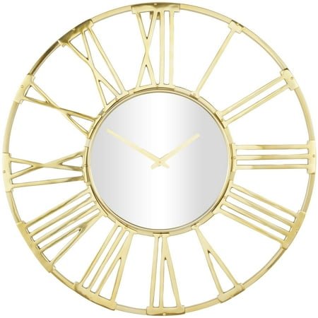 DecMode 35 Gold Aluminum Metal Geometric Open Frame Wall Clock with Mirrored Glass Center