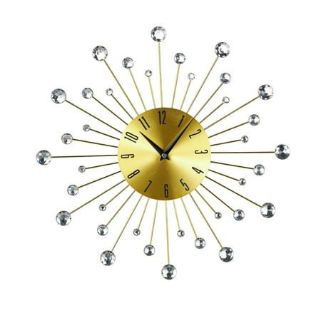 DecMode Gold Metal Glam Wall Clock, 15”L x 0.5”W x 15”H, Features Starburst Design