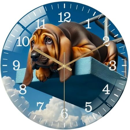 Decorative Clocks: Bloodhound on Diving Board Glass Wall Clock ,Pet Portrait Wall Clock ，Dog Lover Wall Clock for Homes, Bars, Offices, Man Caves, Garages, And Living Rooms. Style 12×12inch(30×30cm