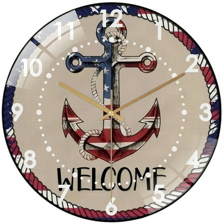 Decorative Clocks: Nautical An-chor Glass Wall Clock, Ocean Decor Wall Clock for Homes, Bars, Offices, Man Caves, Garages, And Living Rooms. Style 12×12inch(30×30cm)