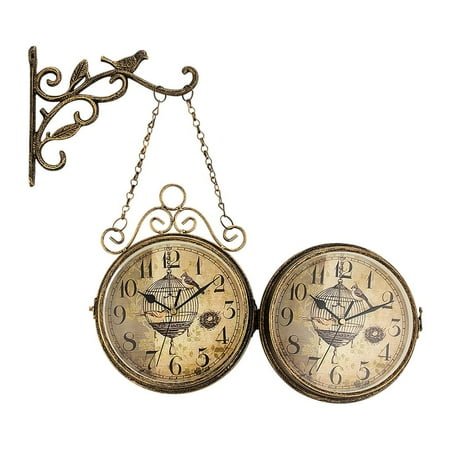 deevoka Wall Clock Double Sided Indoor & Outdoor Garden Train Station Clock Vintage Antique Look, Wall Mounted