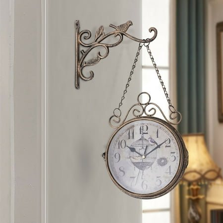 DENEST 7.7-Inch Retro Wall Clock Double Sided Central Station Hanging Clock Iron Decor