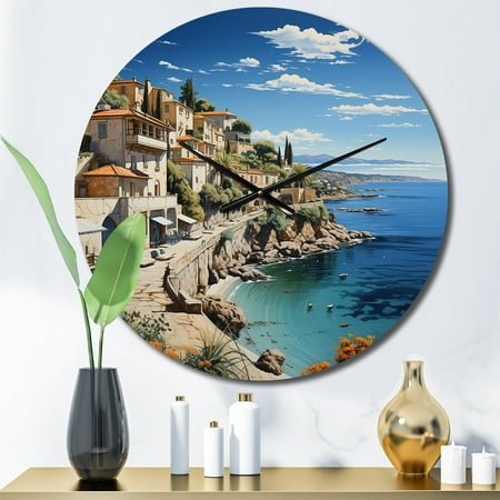 Designart Azure Coastline Charming Village in Spain II Nautical & Beach Oversized Wall Clock
