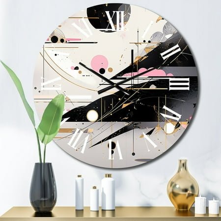 Designart Bold Stripes Pink Black Fusion Cubism Oversized Wall Clock