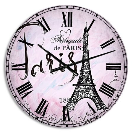 Designart 'Illustration with Paris Eiffel Tower' French Country wall clock