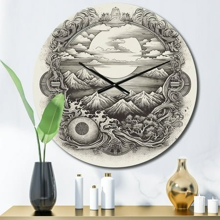 Designart Timeless Asian Landscape Eternal Tranquility Chinese Oversized Wall Clock