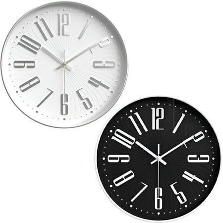 DESIGNICE 2Pcs Wall Clock,Embossed Markers Modern Wall Clock,3D Effect Bathroom Clock,Combination Style1,12In