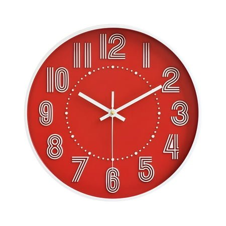 DESIGNICE Wall Clock,Clear Hands Modern Wall Clock,Precise Scale Bathroom Clock,Red,12In