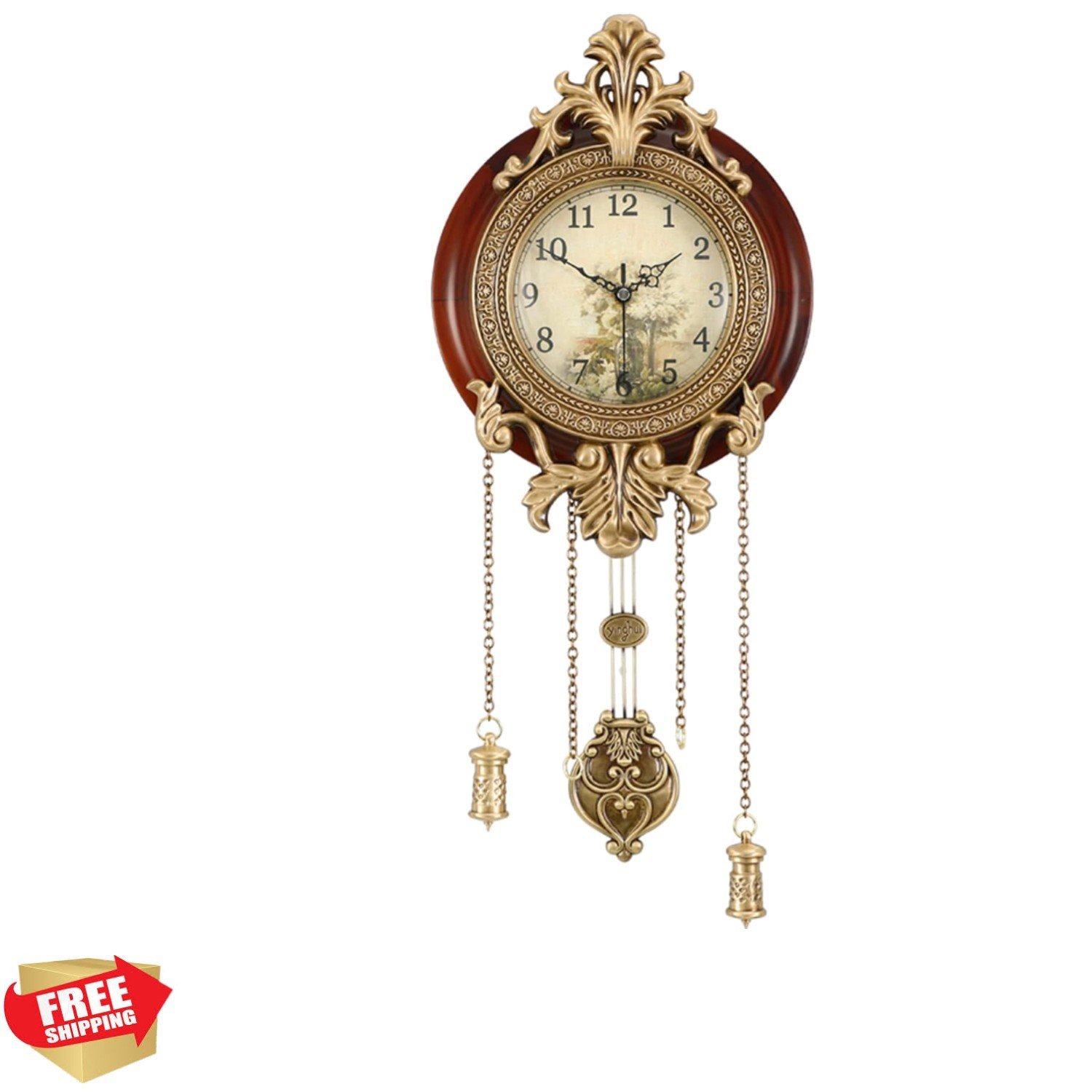 Dia 9-inch Retro Style Vintage Wood Indoor Wall Clock with Swinging Pendulum ...