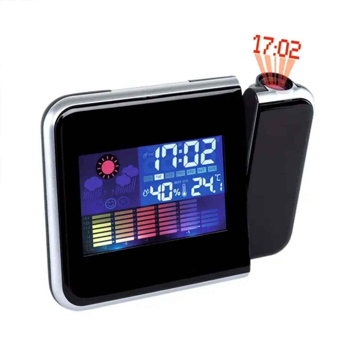 Digital Alarm Clock Lcd Color Display Projector Time Date Temperature Humidity
