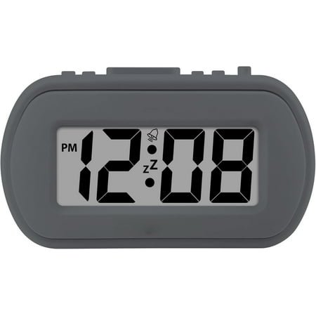 Digital Alarm Clock – Tactile Plastic Case with Soft Rubberized Finish - Battery Operated – Blue Backlight on Demand – Ascending Alarm – Easy to Use – Charcoal Black
