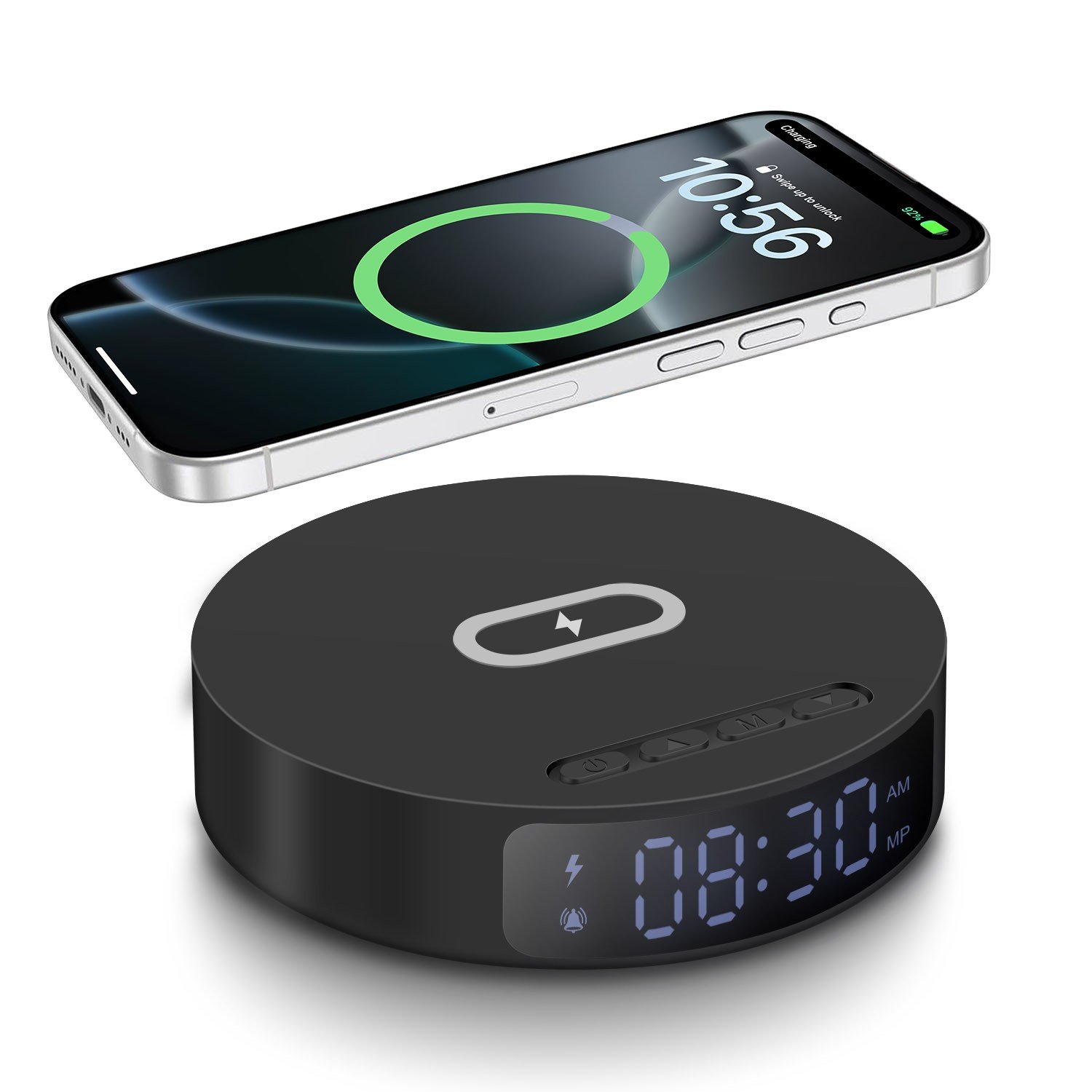 Digital Alarm Clock With 15W Phone Wireless Charger Station For iPhone Samsung