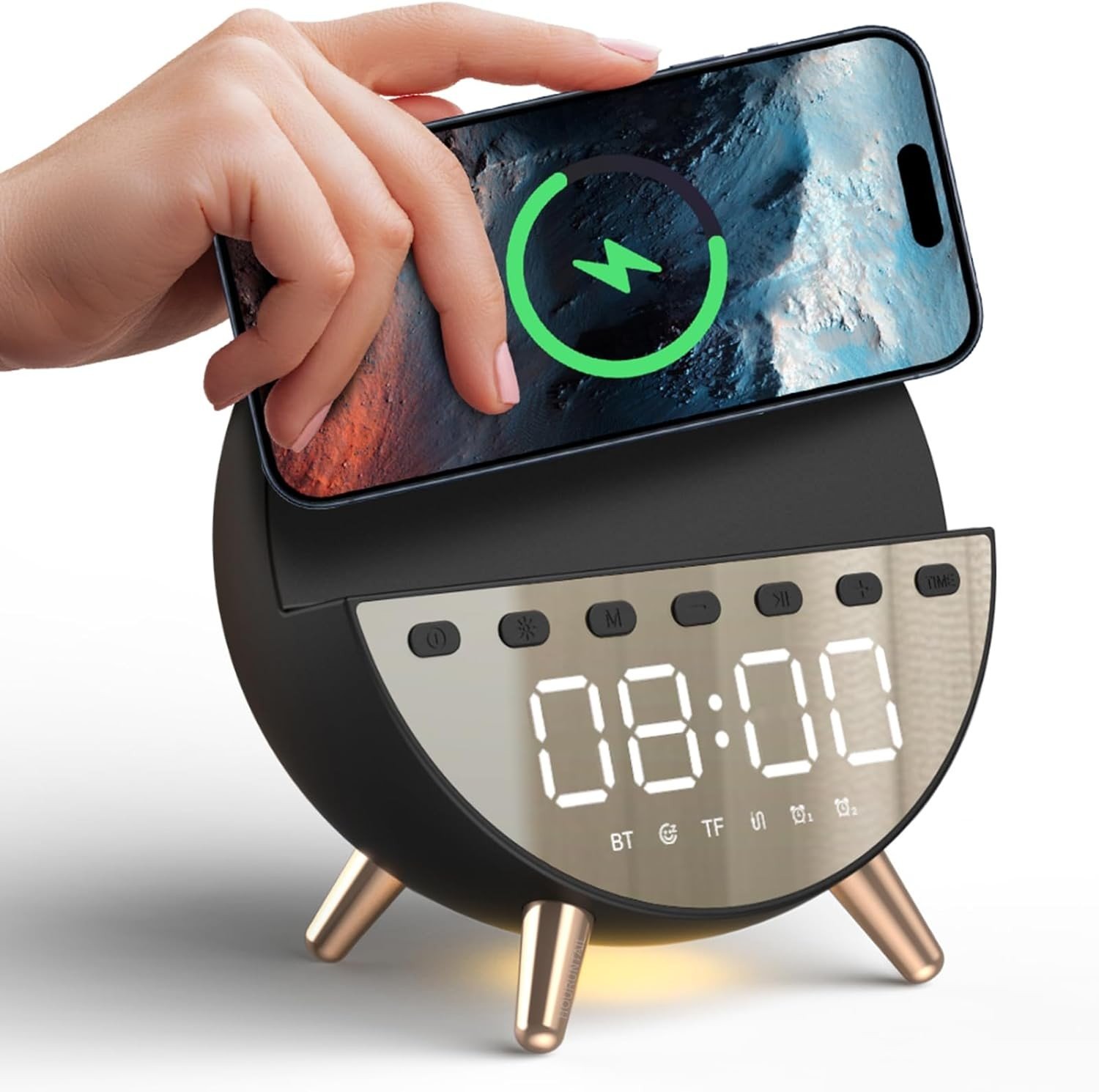 Digital Alarm Clock with 15W Wireless Charging with Warm White Light