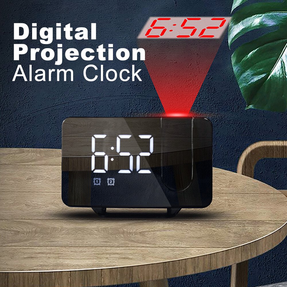 Digital Alarm Clock with LED Display Projection & FM Radio USB Charger Bedroom