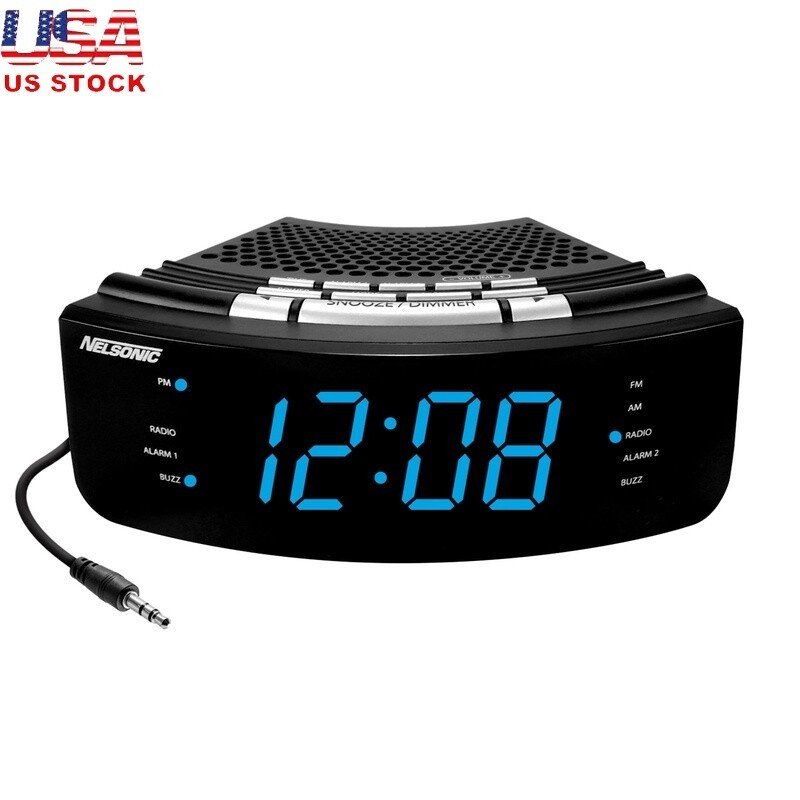Digital AM FM Clock Radio Aux Cord Jumbo Display Alarm Clock Battery Backup New